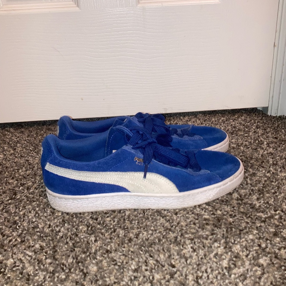 Blue Suede Sneakers with White Stripe